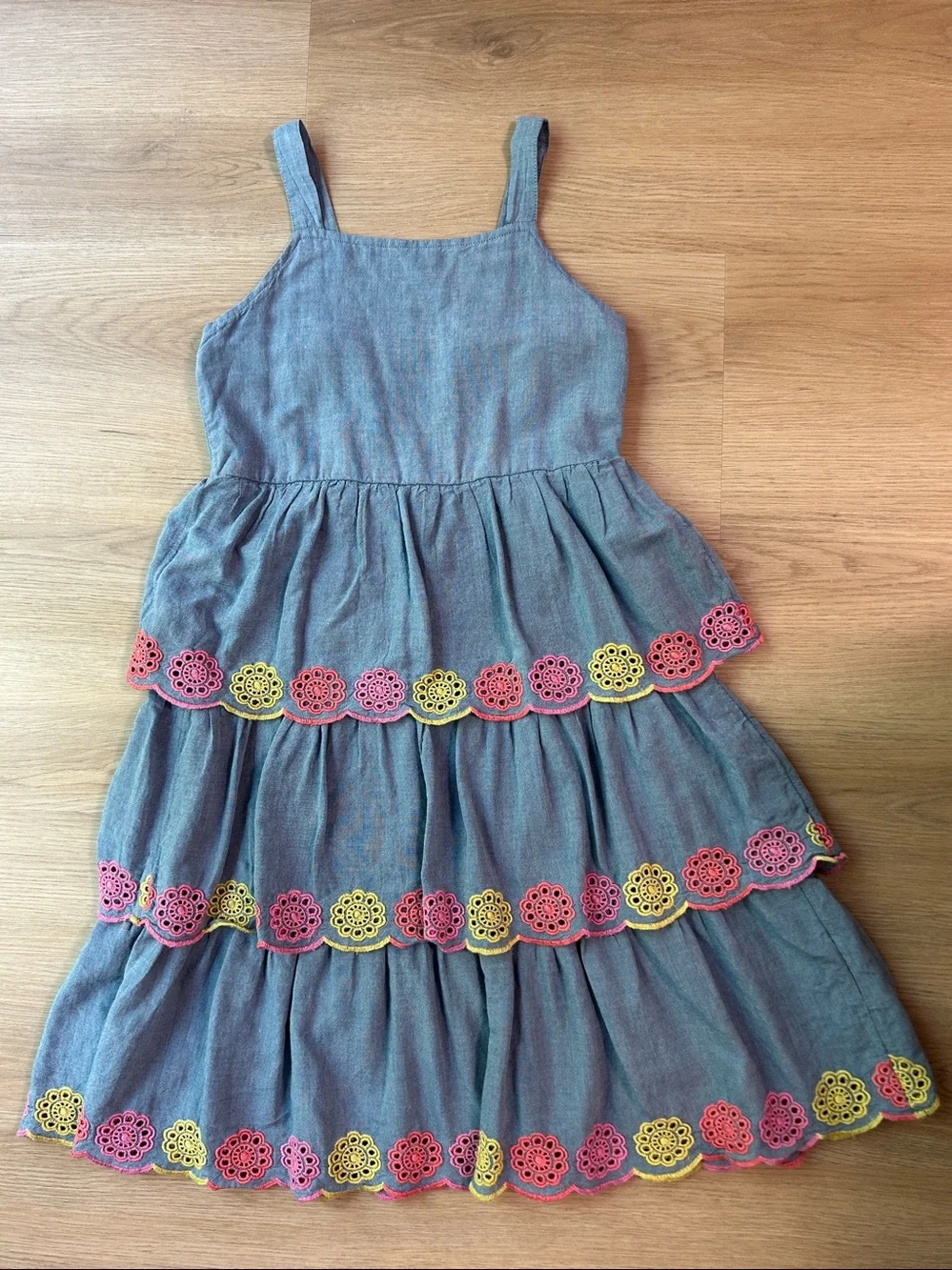 Old Navy Sleeveless Blue Tiered Eyelet Dress with Ruffles for Girls Size L 10-12